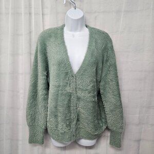 Green Fuzzy Cardigan Kurt Cobain Grunge Retro Y2K Boho XL